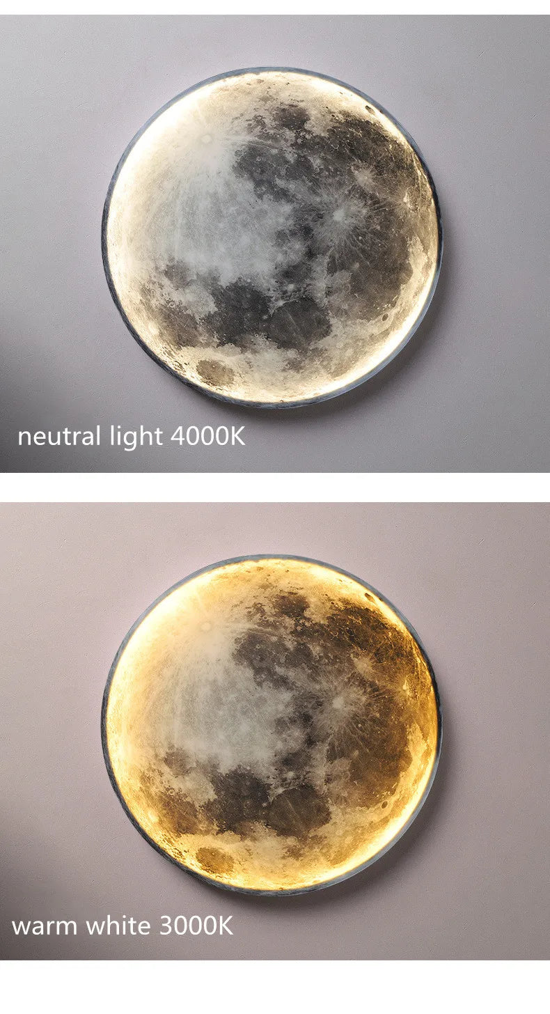 3D LED Moon Lamps 50/60/80cm Living Room Round Moon Wall Lamp Romantic Bedroom Wall Light Remote Control Dimmable Led Wall Lamp