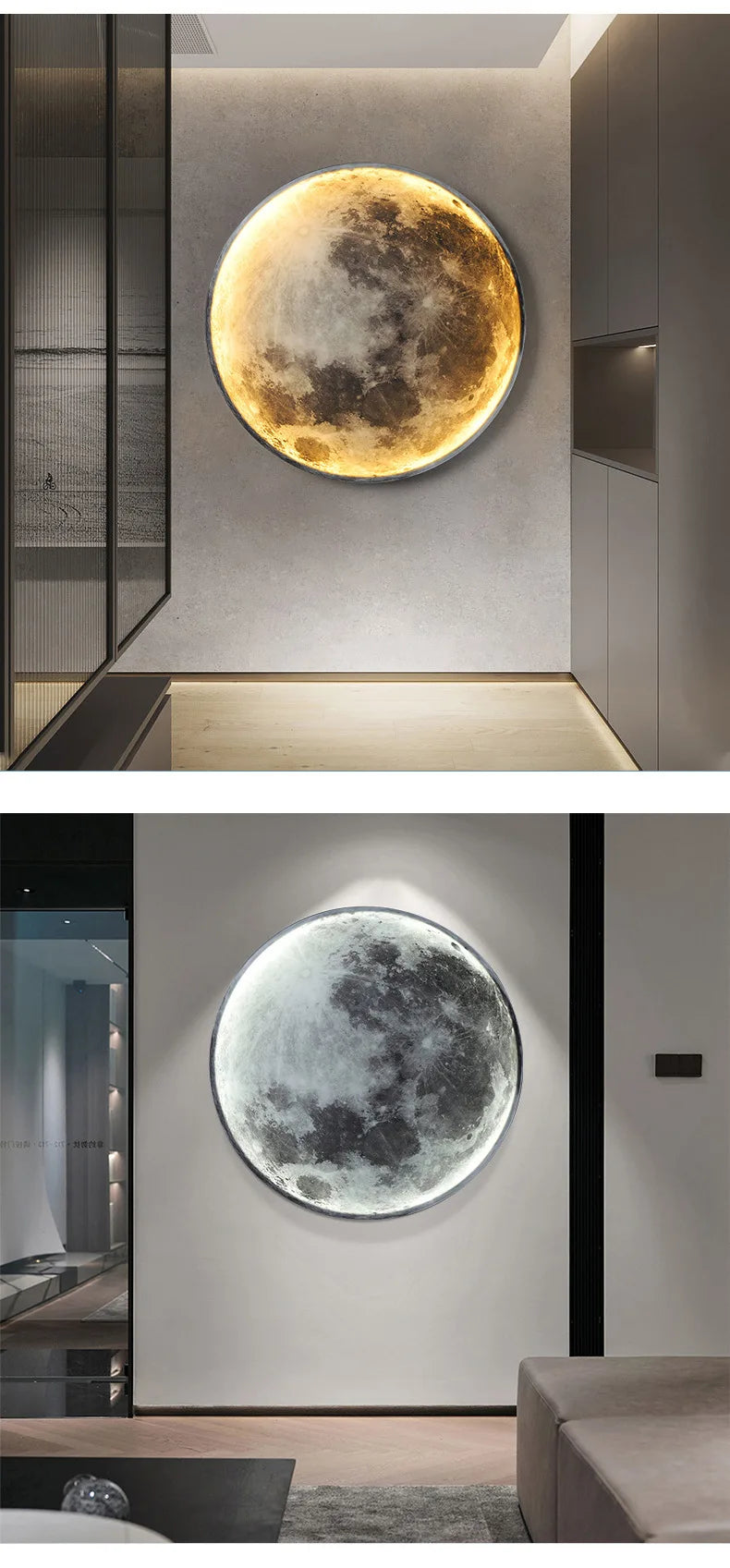 3D LED Moon Lamps 50/60/80cm Living Room Round Moon Wall Lamp Romantic Bedroom Wall Light Remote Control Dimmable Led Wall Lamp