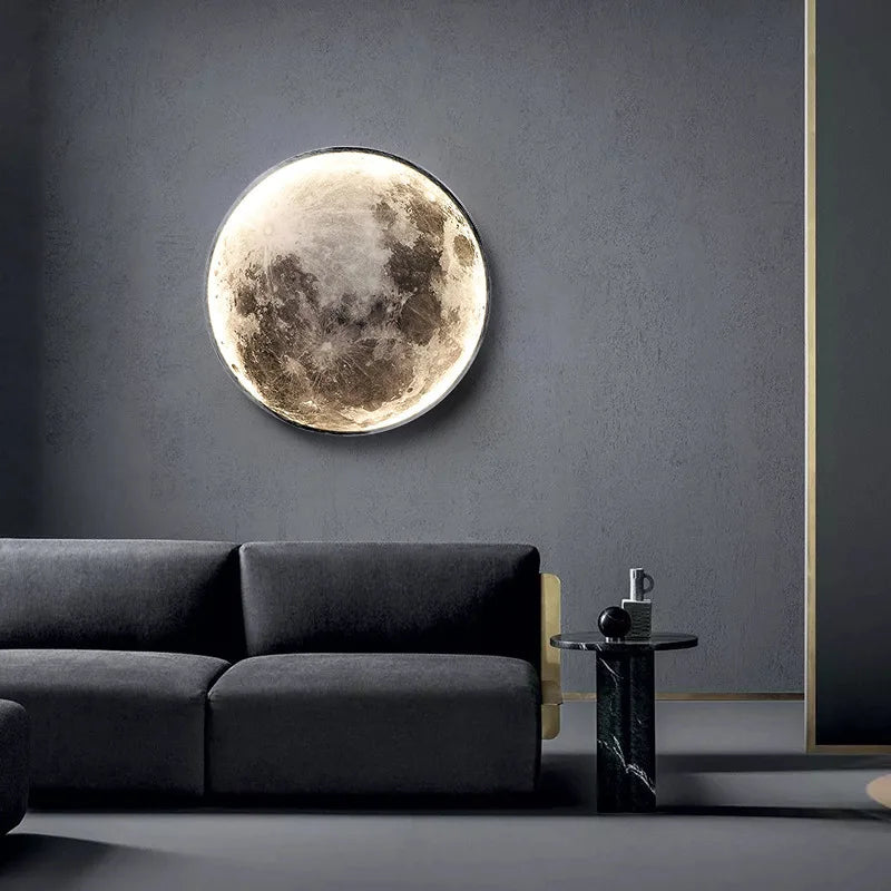 3D LED Moon Lamps 50/60/80cm Living Room Round Moon Wall Lamp Romantic Bedroom Wall Light Remote Control Dimmable Led Wall Lamp