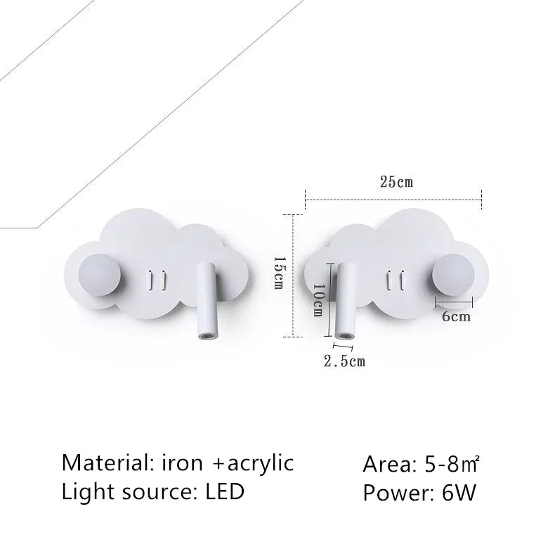 Cloud Wall Lamp Nordic Ins Style Minimalist Bedside Night Light for Kids Bedroom Boys Girls Nursery Decor Modern LED Lighting