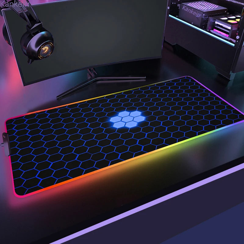 RGB Hexagonal Mouse Pad 900x350 LED Gaming Anime Geometric Luminous Anti-skid Computer Offices Cool Mousepad Desk Mat Laptop Rug