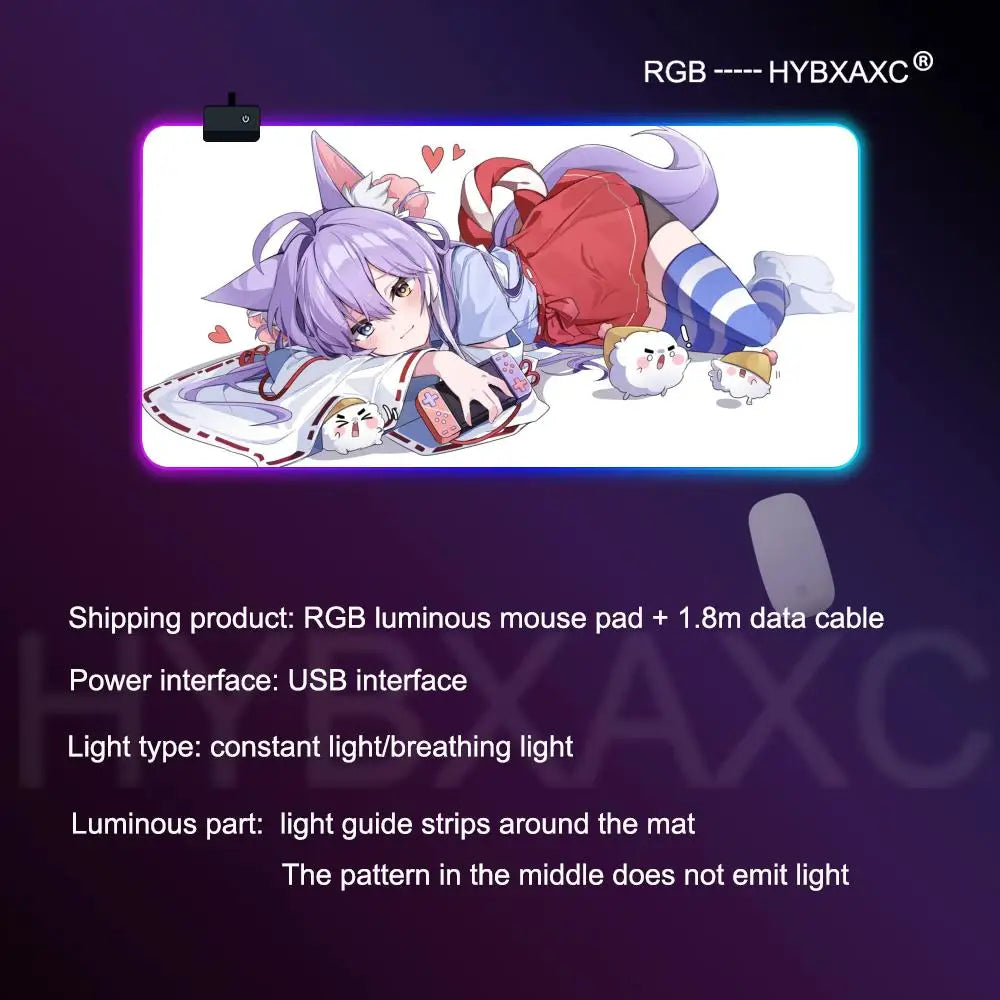 Cute Anime Girl Kawaii Mouse Pad RGB Gaming Mouse Pad Desk Mat HD Gamer Large LED Light XXL MousePads PC Computer Carpet