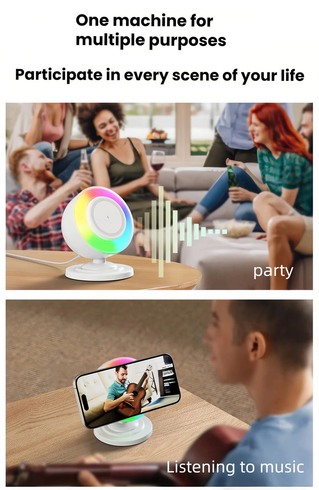 Wireless Charger Bluetooth Speaker and Night Lights  4 in 1 Phone Charging Station  for Home Decor, Bedroom Office