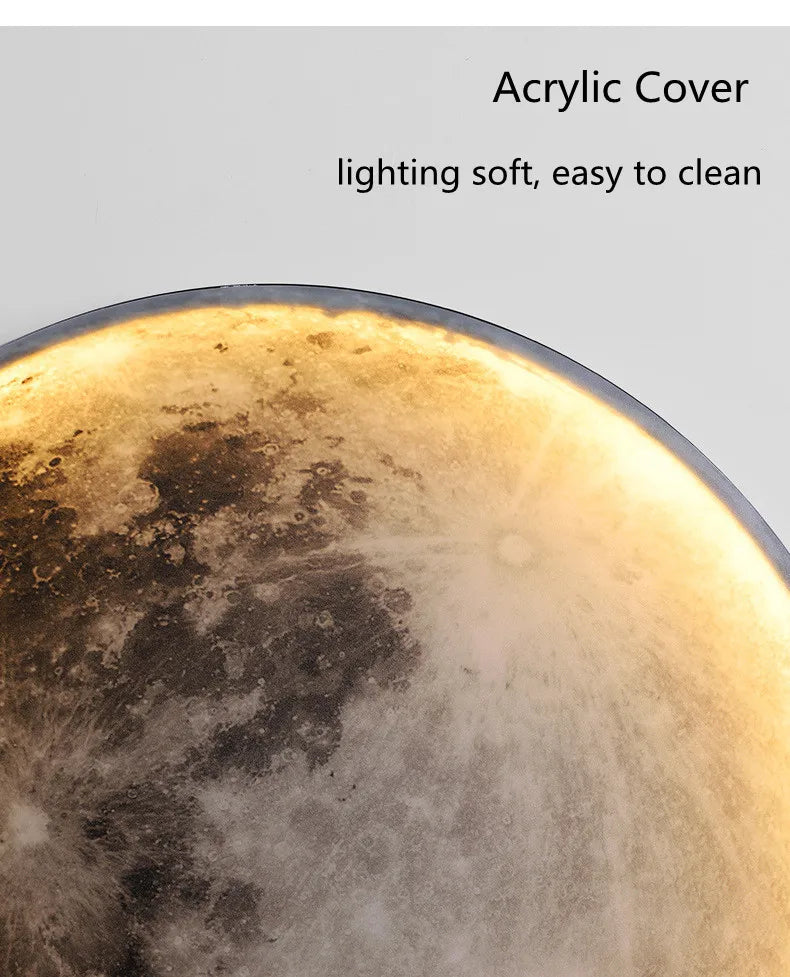 3D LED Moon Lamps 50/60/80cm Living Room Round Moon Wall Lamp Romantic Bedroom Wall Light Remote Control Dimmable Led Wall Lamp