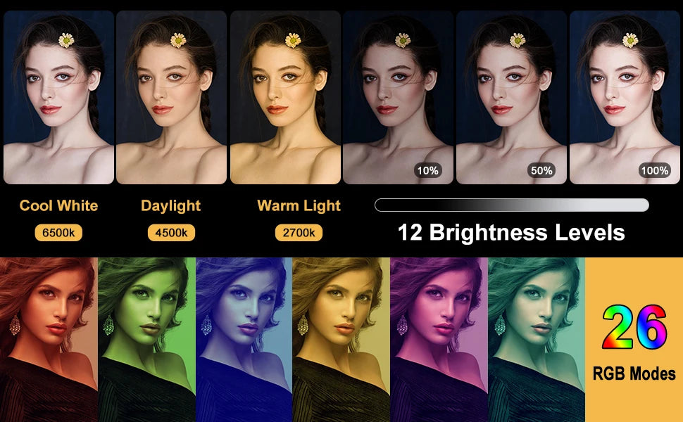 RGB Desk Ring Light with Stand and Phone Holder - 10.5'' Desktop Light Ring for Video Recording, Podcast, Selfie, Zoom Lighting