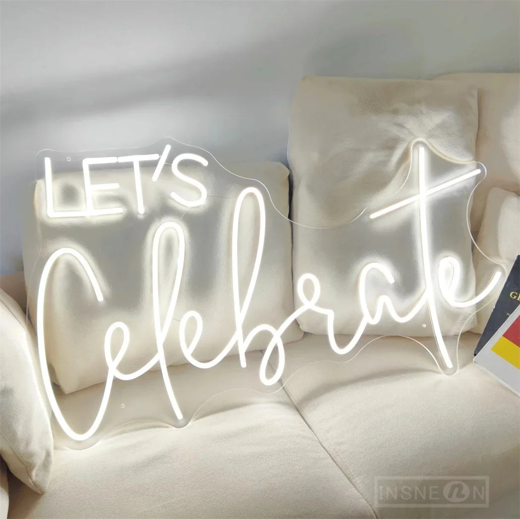 Lets Celebrate Led Neon Signs Wedding Party Wall Decor Neon Light Room Art Decoration Bedroom Hanging Neon Lignt Sign Decor Gift