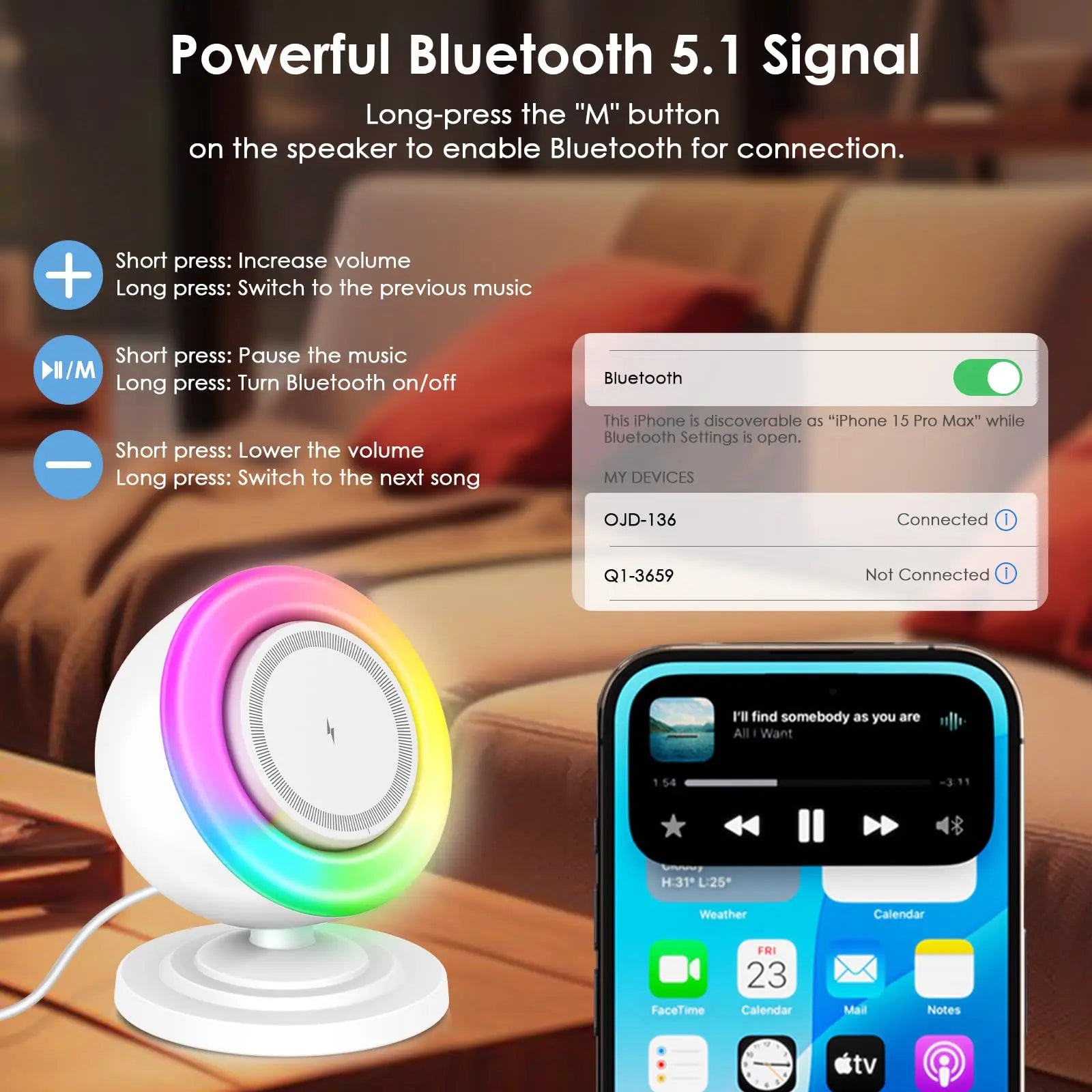 Wireless Charger Bluetooth Speaker and Night Lights  4 in 1 Phone Charging Station  for Home Decor, Bedroom Office