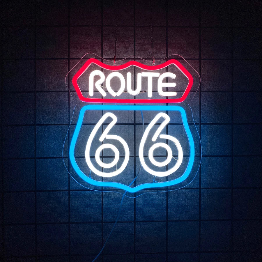 66 Route Led Neon Sign, Used For Wall Decor, Usb Powered, Used For Room, Club, Bar, Game Room, Man Cave Aesthetic Wall Lamp.