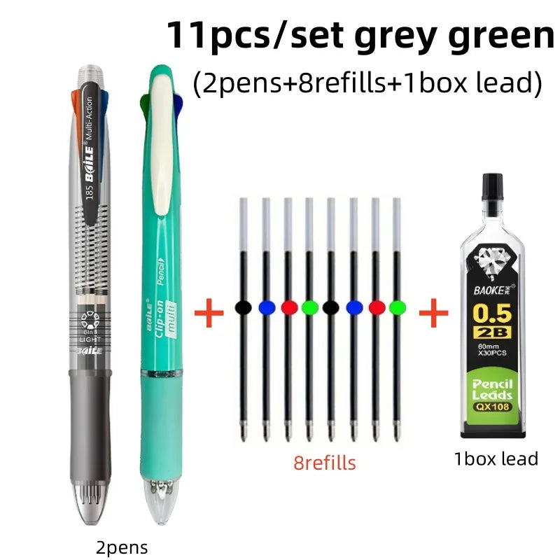 Creative 5 In 1 Multicolor Ballpoint Pen Set 4Colors 0.7mm Ball Pen and 0.5mm 1pc Automatic Pencil Art Painting Writing Supplies