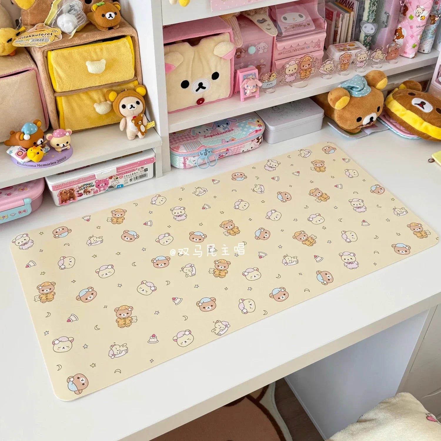 Cute Cartoon Rilakkuma Ins Aesthetic PU Leather Desk Mat | Waterproof Heat-Resistant Mouse Pad for Dorm Office, Kawaii Decor
