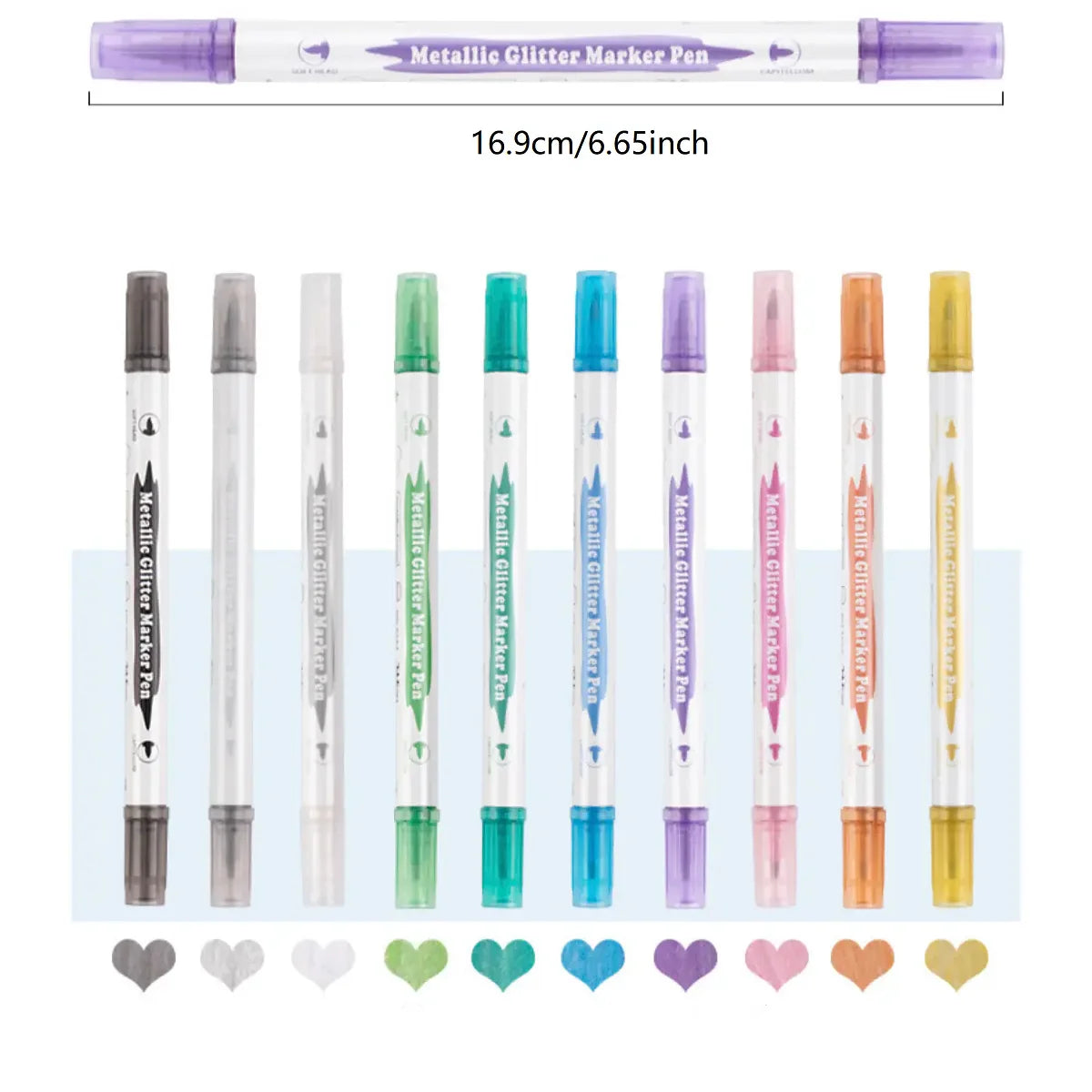 10pcs Metallic Dual Tip Marker Pens, with Brush And Fine nibs, For Album DIY, Black Cards, Scrapbooking, Craft Supplies