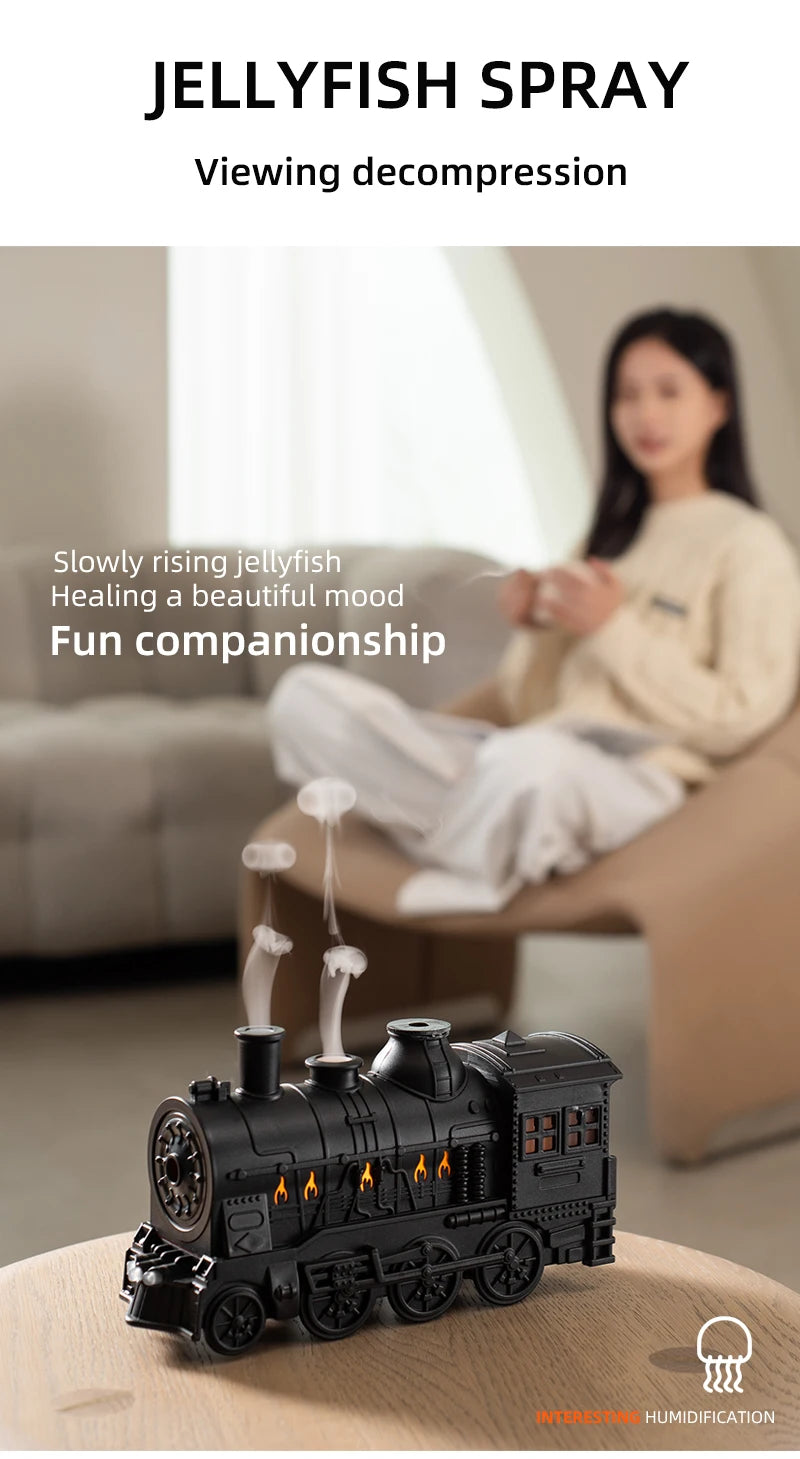 Essential Oil Diffuser Train Humidifier 300ml Two Mist Modes Aromatherapy Diffuser Two-color Lighting Humidification for Home