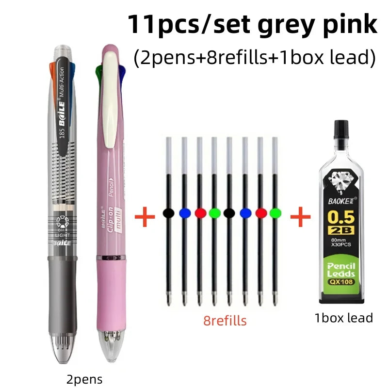 Creative 5 In 1 Multicolor Ballpoint Pen Set 4Colors 0.7mm Ball Pen and 0.5mm 1pc Automatic Pencil Art Painting Writing Supplies