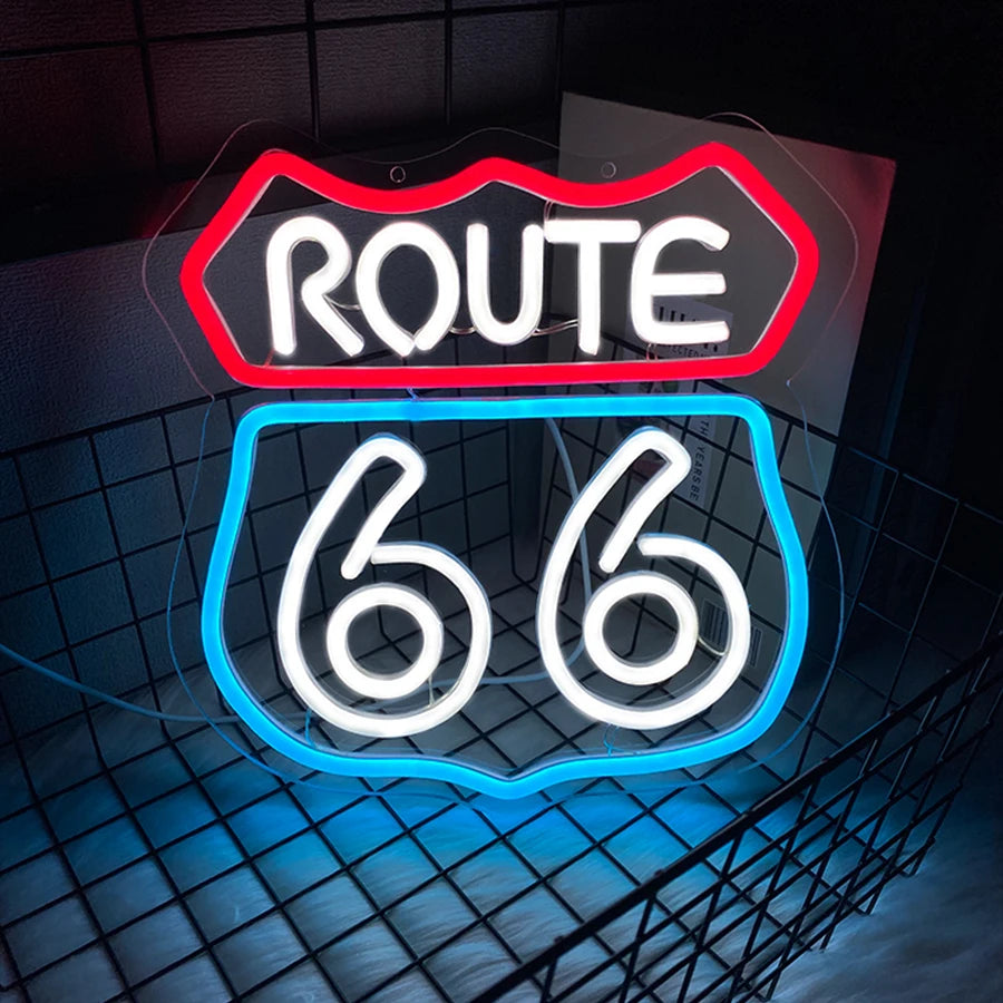 66 Route Led Neon Sign, Used For Wall Decor, Usb Powered, Used For Room, Club, Bar, Game Room, Man Cave Aesthetic Wall Lamp.