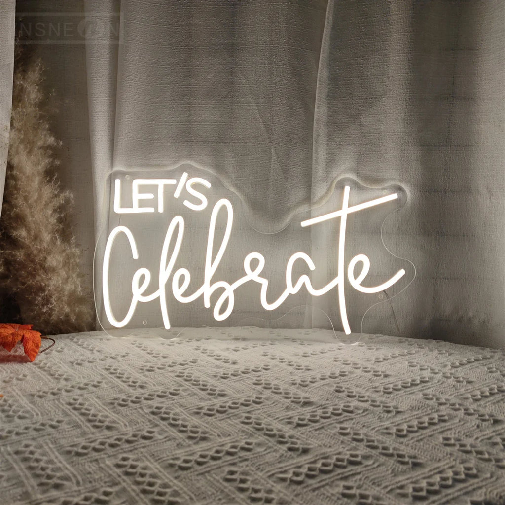 Lets Celebrate Led Neon Signs Wedding Party Wall Decor Neon Light Room Art Decoration Bedroom Hanging Neon Lignt Sign Decor Gift