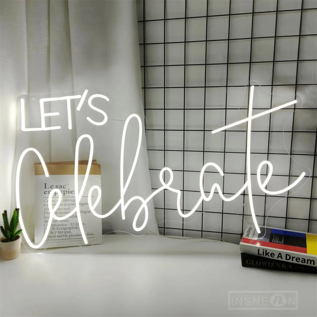 Lets Celebrate Led Neon Signs Wedding Party Wall Decor Neon Light Room Art Decoration Bedroom Hanging Neon Lignt Sign Decor Gift