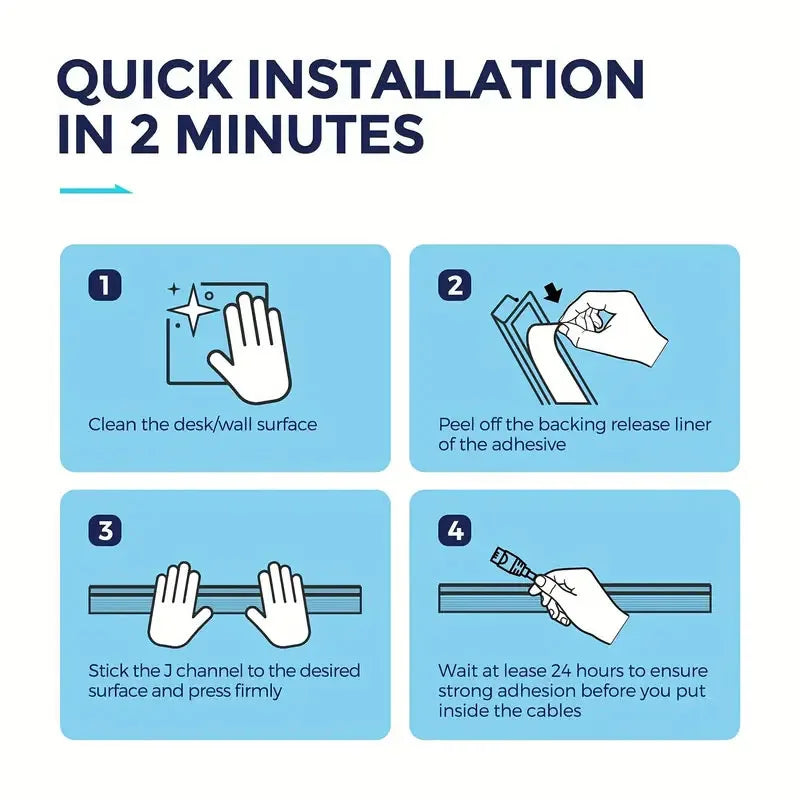 Channel Desk Cable Organizer Cable Management Accessories White Cable Protecter No Drilling Under Desk Management Tray