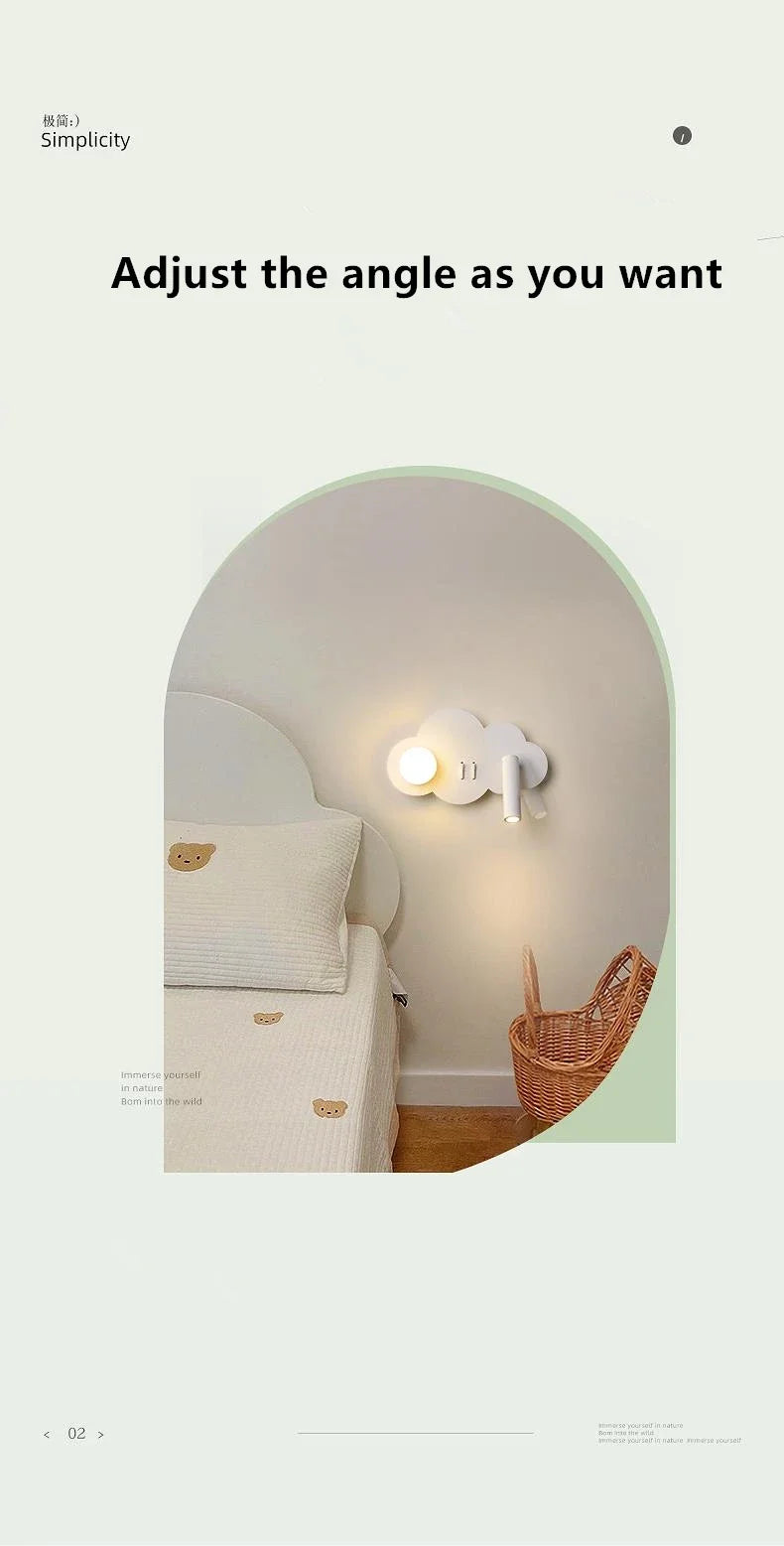 Cloud Wall Lamp Nordic Ins Style Minimalist Bedside Night Light for Kids Bedroom Boys Girls Nursery Decor Modern LED Lighting
