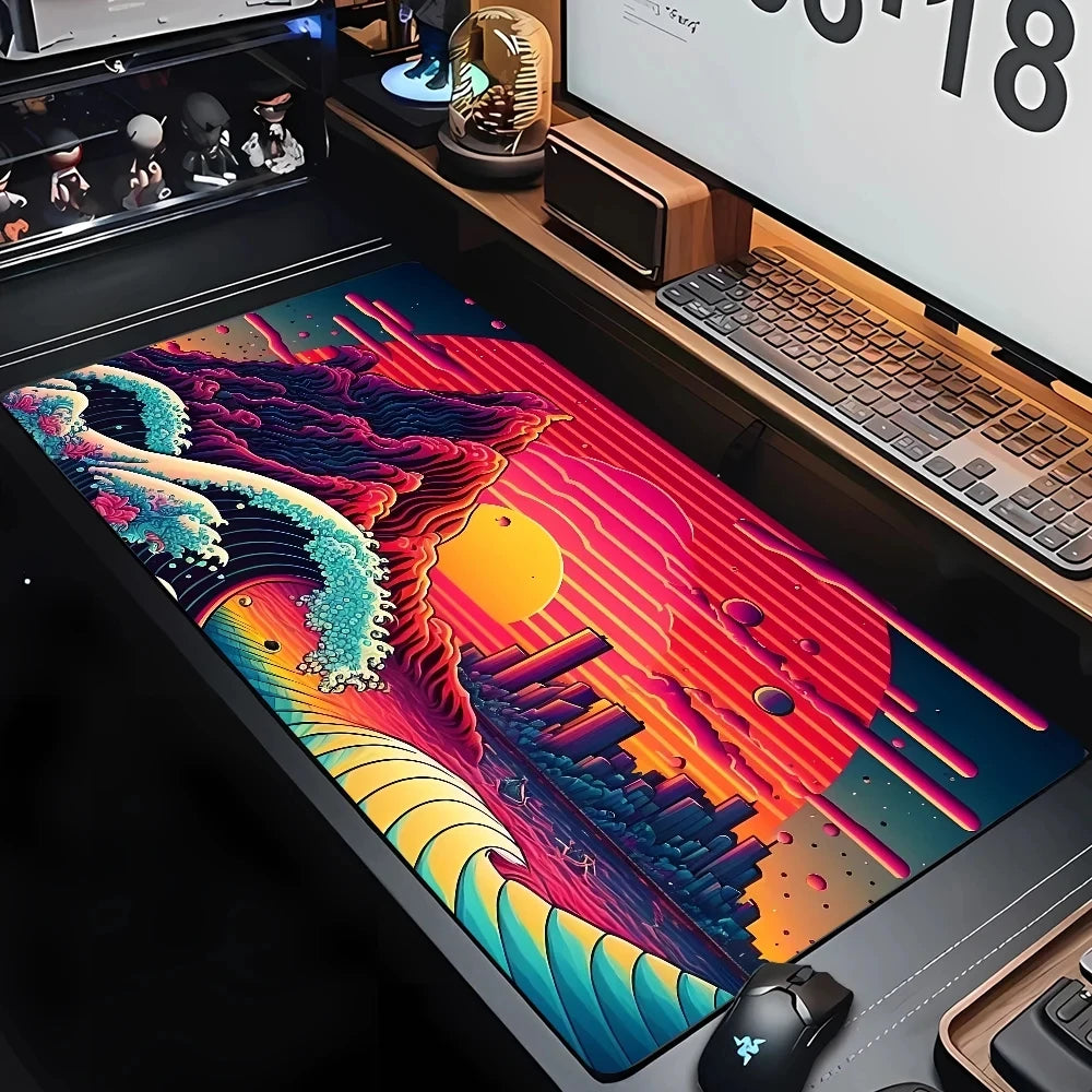 Desk Mat Gaming Mouse Pad Large Deskmat Gamer Deskpad Art Great Waves Rubber Mousepad Speed Compute Office Playmat Kawaii Mats