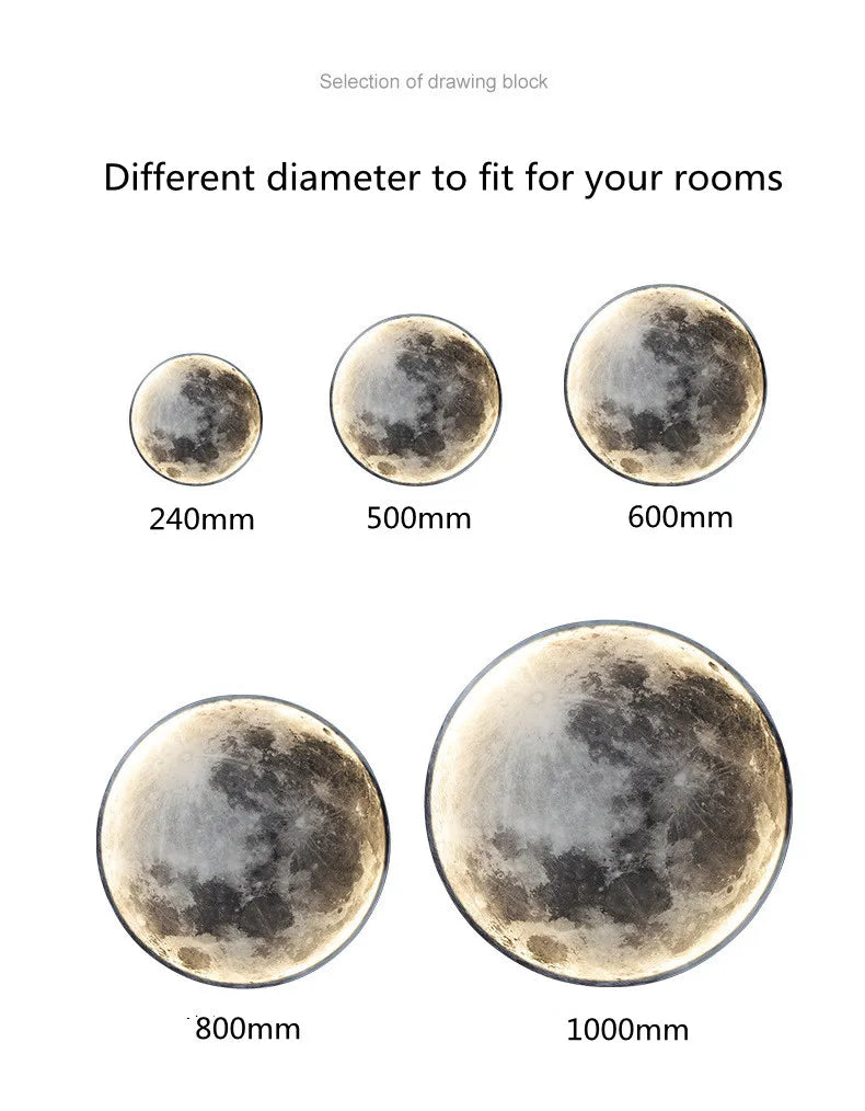 3D LED Moon Lamps 50/60/80cm Living Room Round Moon Wall Lamp Romantic Bedroom Wall Light Remote Control Dimmable Led Wall Lamp