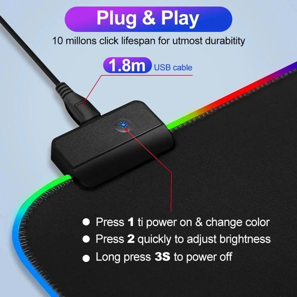 RGB Gaming Mouse pad LED Light  Keyboard Cover Desk Mat Colorful Mouse Pad Waterproof Multi-size PC Computer Carpet with Backlit