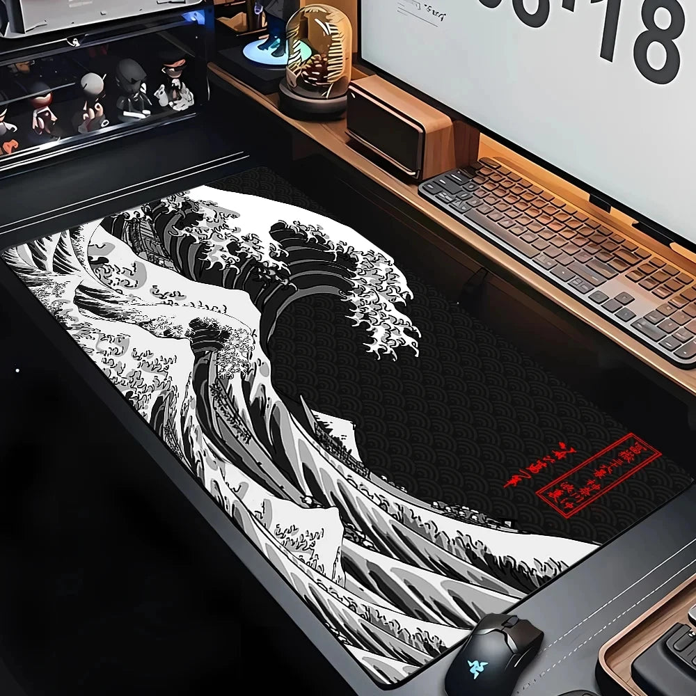 Desk Mat Gaming Mouse Pad Large Deskmat Gamer Deskpad Art Great Waves Rubber Mousepad Speed Compute Office Playmat Kawaii Mats