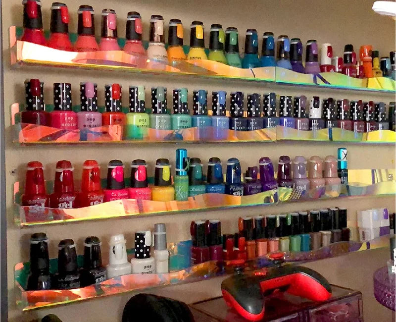 2/4Pcs Acrylic Floating Shelves Colorful Display Stand Rainbow Iridescent Wall Rack Shelf Office Storage Bookshelf Wall Hanging