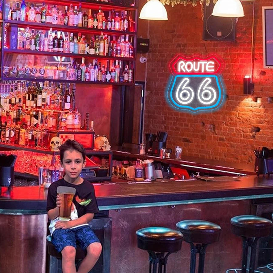 66 Route Led Neon Sign, Used For Wall Decor, Usb Powered, Used For Room, Club, Bar, Game Room, Man Cave Aesthetic Wall Lamp.