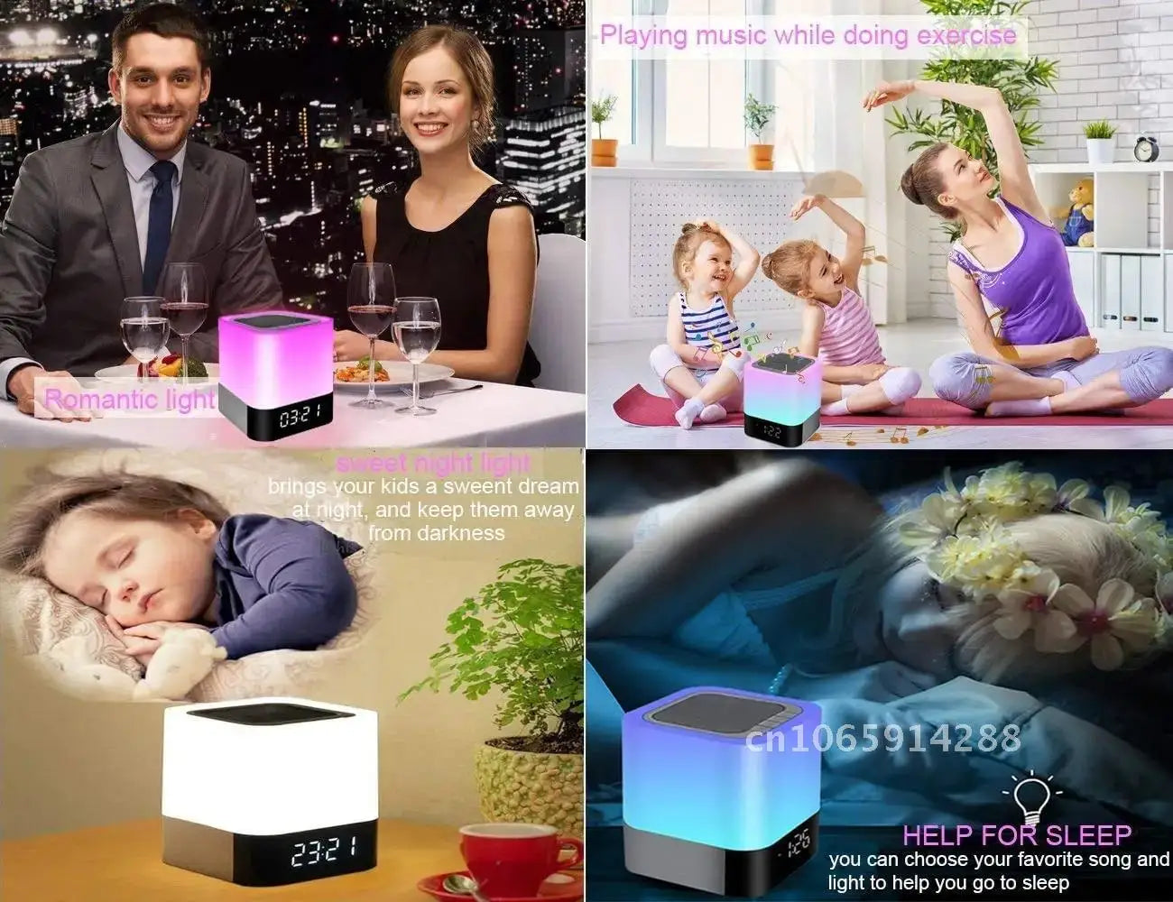 Color Changing Bluetooth Speaker Night Lamp Digital Alarm Clock Player Bedside Sensor Lights Girls MP3 for Gift Touch Boys