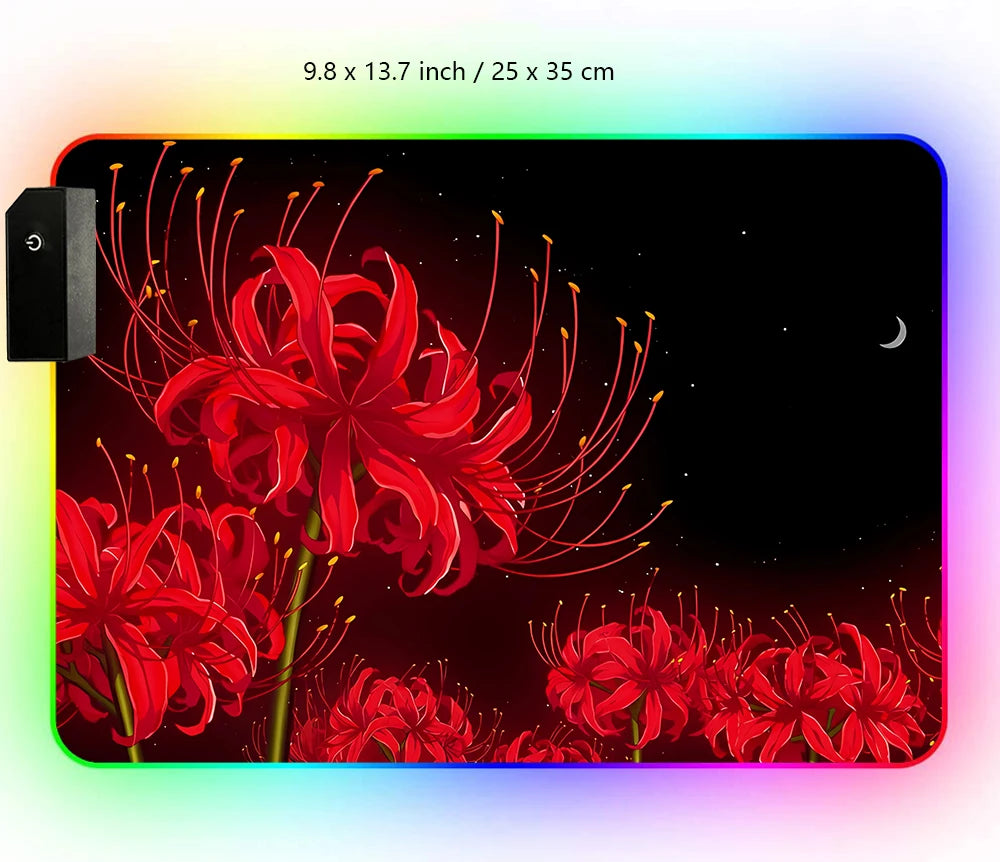 Large Gaming Mouse Pad Rgb Led Wisteria Demon XXL Gaming Deskmat Red Spider Lily Desk Mat Death Flower Anime Mousepad Aesthetic