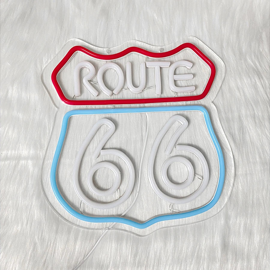 66 Route Led Neon Sign, Used For Wall Decor, Usb Powered, Used For Room, Club, Bar, Game Room, Man Cave Aesthetic Wall Lamp.