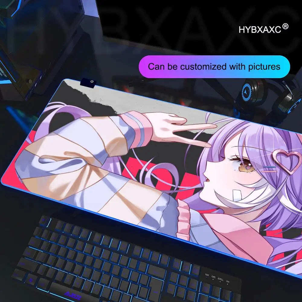 Cute Anime Girl Kawaii Mouse Pad RGB Gaming Mouse Pad Desk Mat HD Gamer Large LED Light XXL MousePads PC Computer Carpet