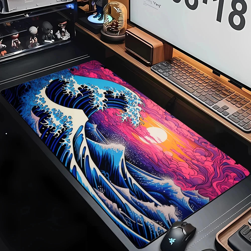 Desk Mat Gaming Mouse Pad Large Deskmat Gamer Deskpad Art Great Waves Rubber Mousepad Speed Compute Office Playmat Kawaii Mats