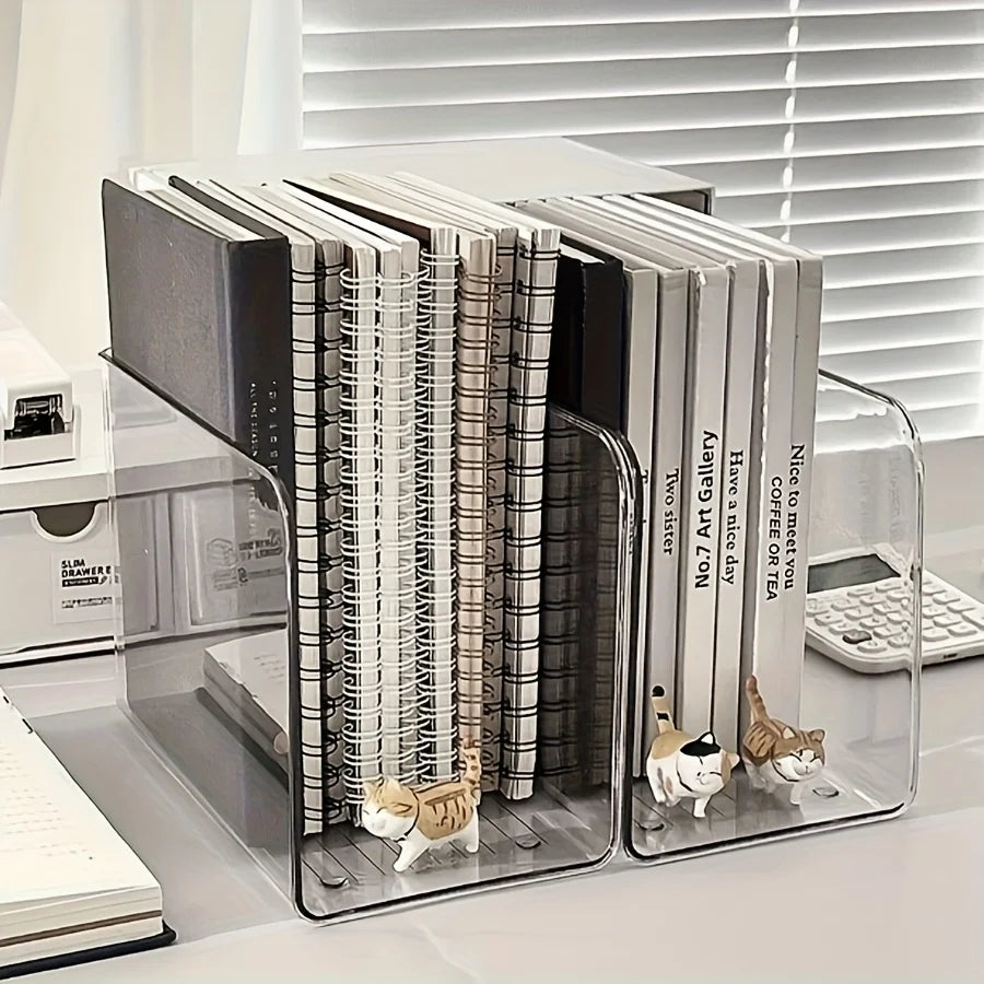 Clear Acrylic Desk Organizer with Multi Compartments. Transparent book stand, file & stationery holder for office & dorm.