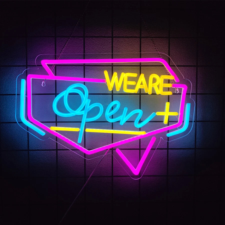 LED Neon Open Sign for Business, Led Neon Lights for Party Bar Salon Stores Hotel Wall Decor Come in we're Open,USB Powered