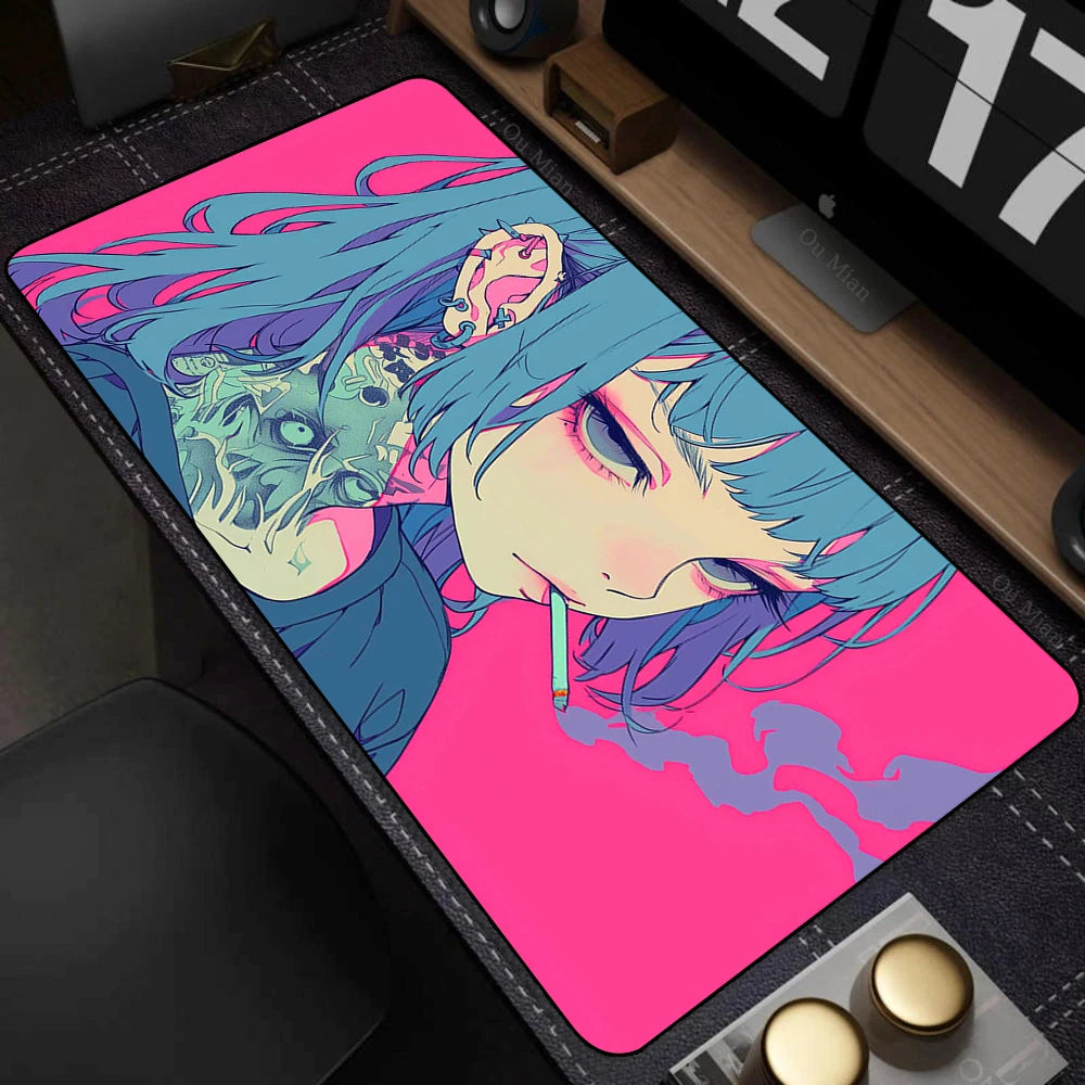 Large Desk Mat Kawaii Mousepad Cute Pink Anime Aesthetics Girl Mouse Pad Kawai XXL Gaming Deskmat Cool Girls Big Mouse Mat 90x40