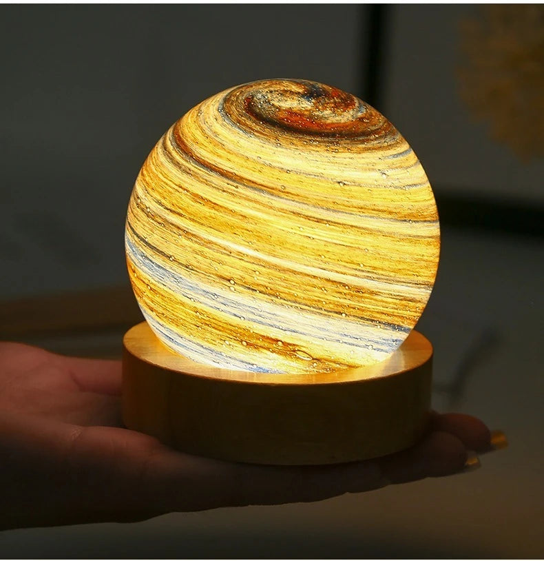 3D Moon Glass Lamp USB Powered Planet Mini Night Light With Wooden Stand For Kids Girls Boys Friends Birthday Christmas Gifts