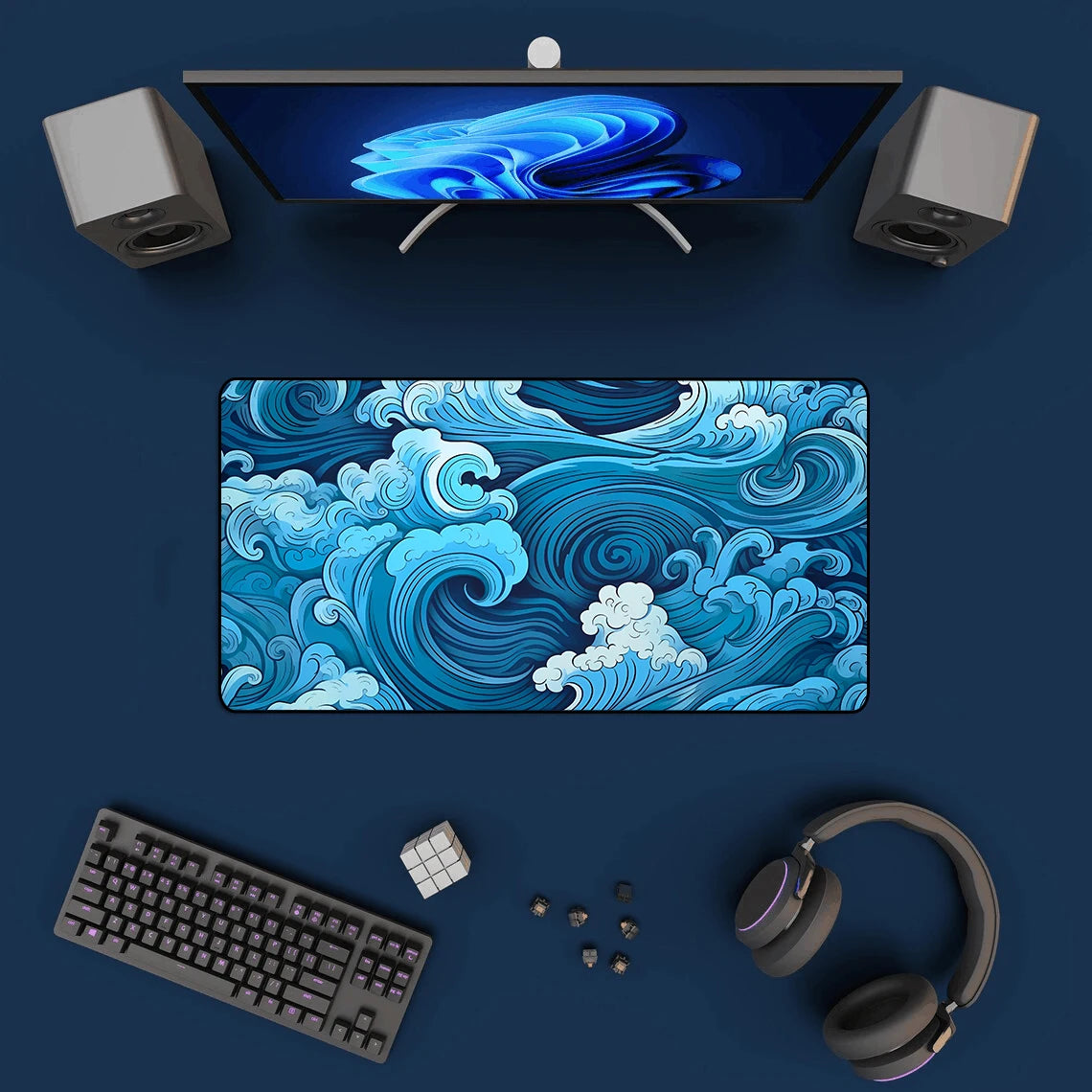 Aesthetic Desk Mat Art Japanese Great Waves XXL Gaming Mouse Pad Blue Mousepad 900x400 Beautiful Nature Rubber Desk Pad Mat